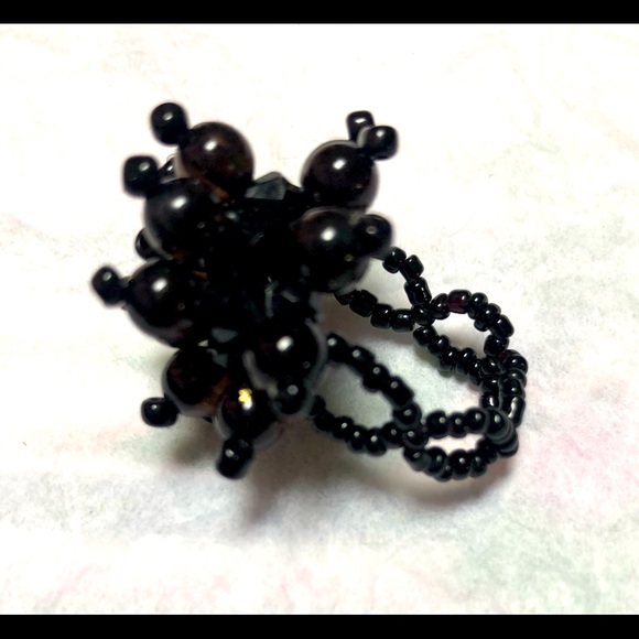 NECKLACE BLACK FLORAL crystal w/rhinestone center & matching handmade ring  NWOT - Picture 5 of 8